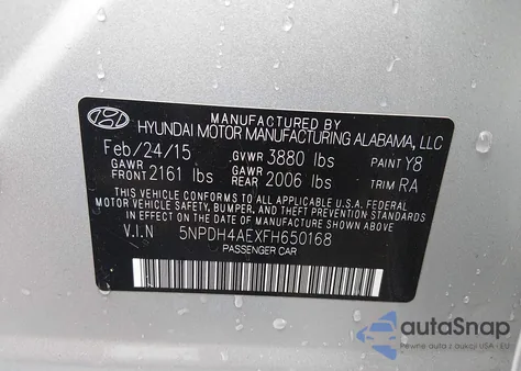 2015 Hyundai Elantra Se from USA, damaged, VIN 5NPDH4AEXFH650168